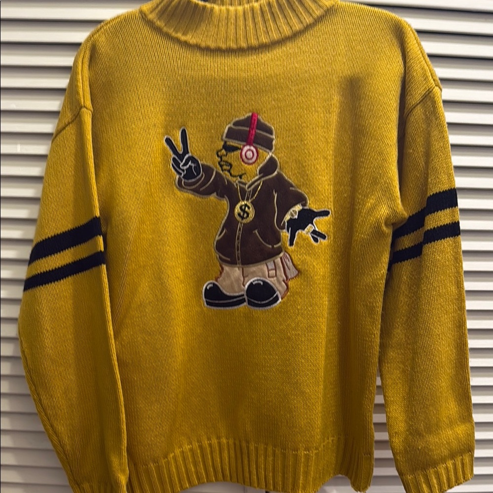 Yellow Cowl Neck Sweater with Graphic Design